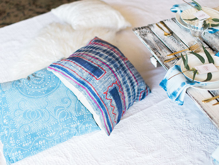 vintage mudcloth pillows for the perfect boho brunch styled by paige of the love designed life