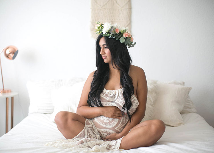 sweet maternity boho inspired session with fresh flower crown by mother + child co. | the love designed life
