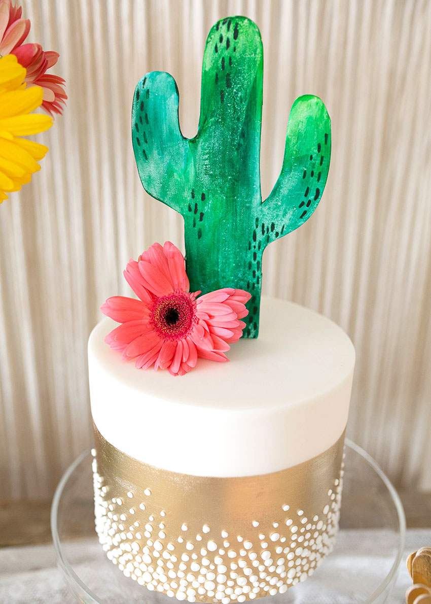 a hand painted sugar saguaro cactus cake topper! | party design: the love designed life | pc: dream photography studio