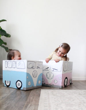 little vw bus box cars made from cardboard! | thelovedesignedlife.com