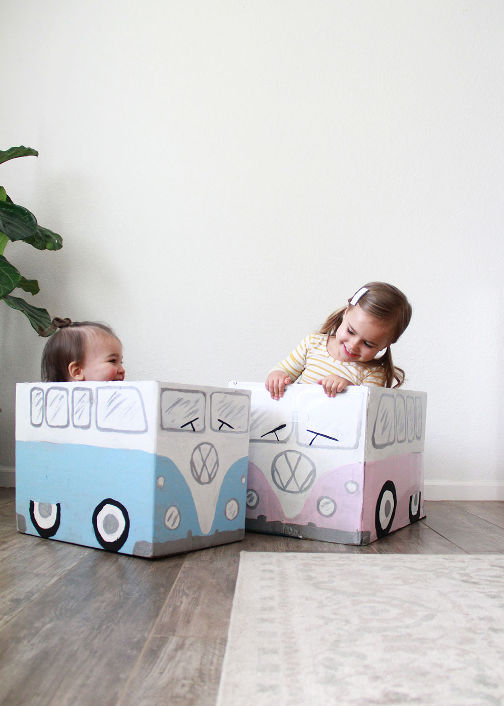 little vw bus box cars made from cardboard! | thelovedesignedlife.com