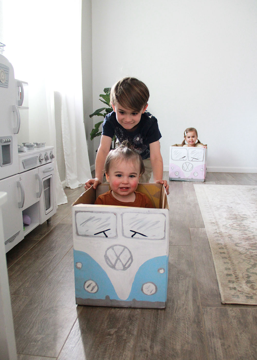 what a creative way to use an old cardboard box - a vw bus! | thelovedesignedlife.com