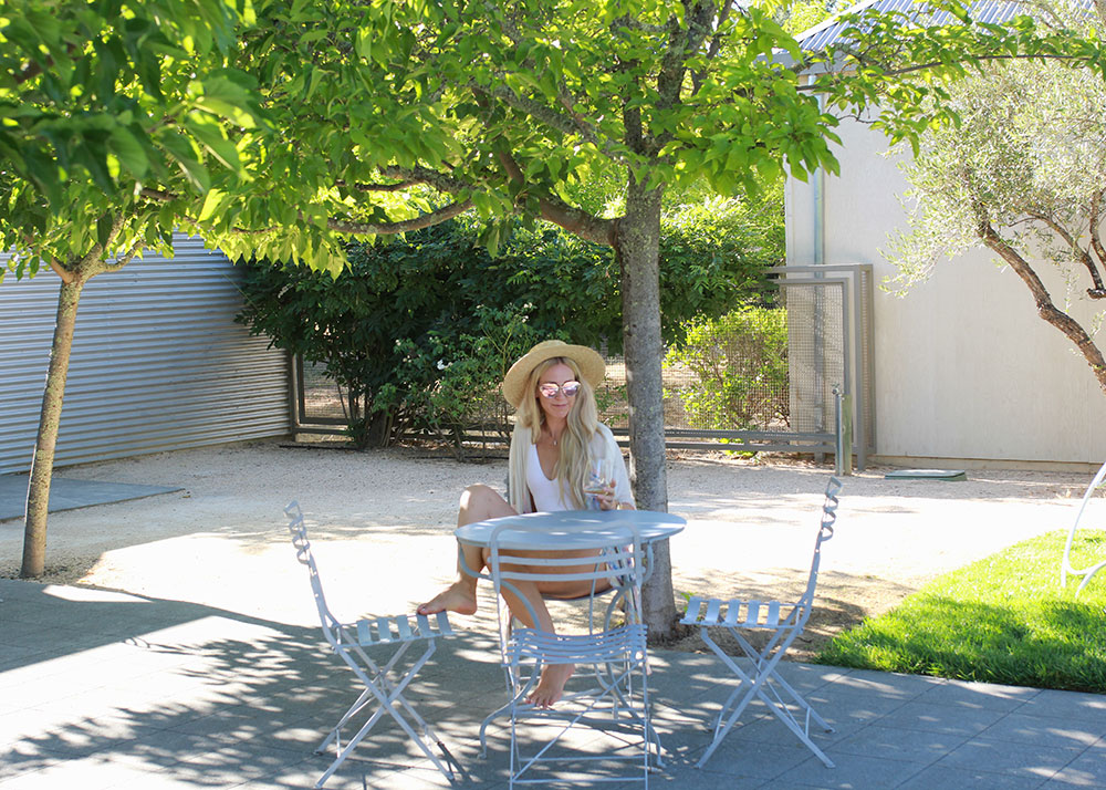 wine on the patio at the duchamp hotel healdsburg | thelovedesignedlife.com