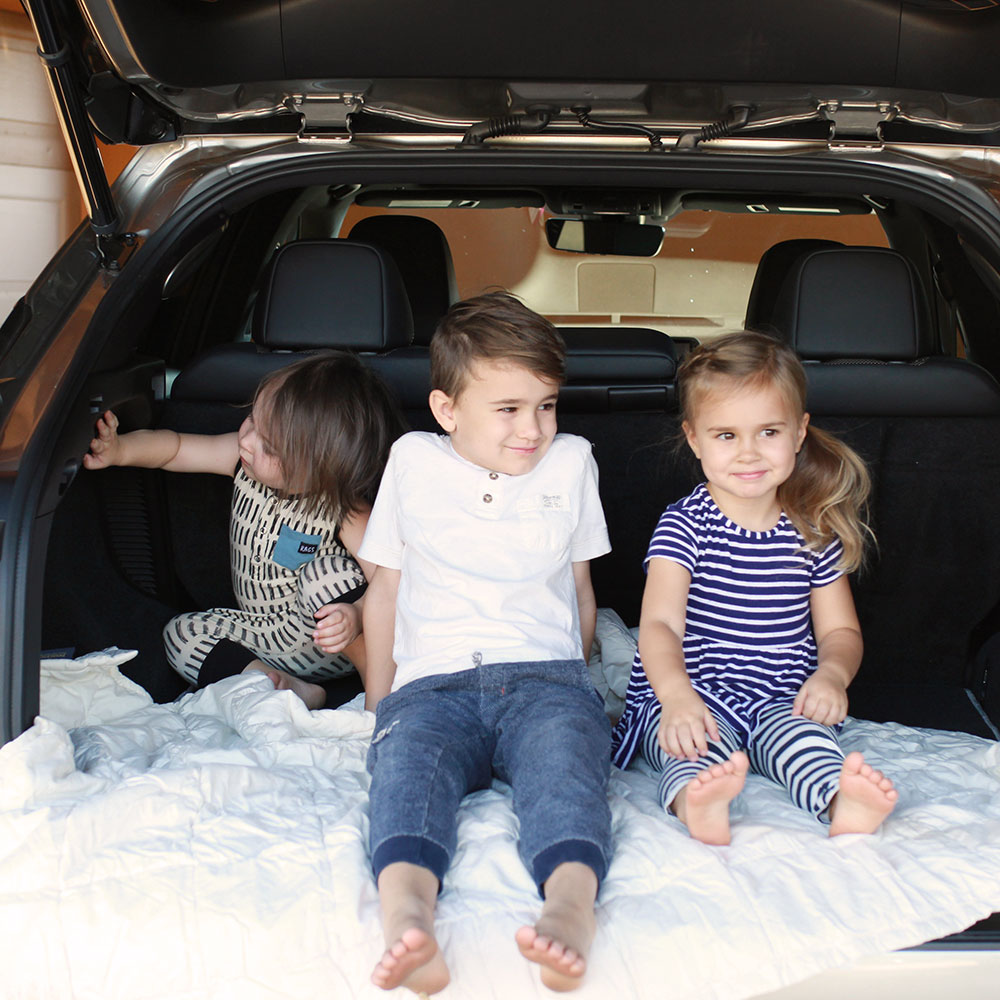 my three little ones checking out the back of this Lexus RX SUV we got to try out! | thelovedesignelife.com