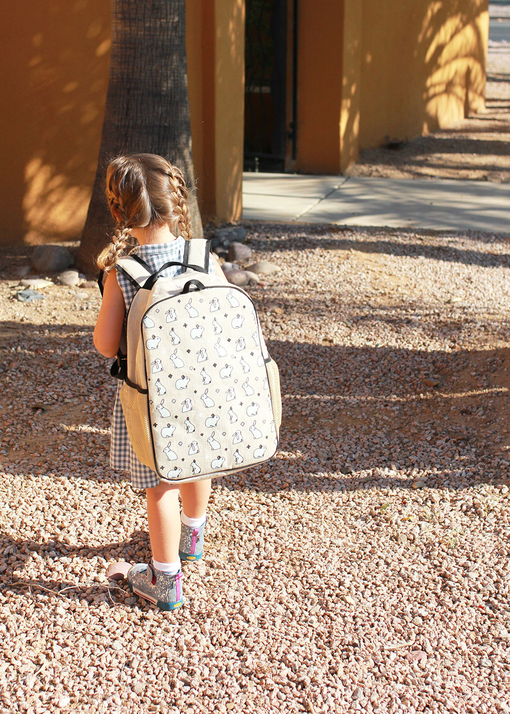 my sweet little girl is ready for back to school with her new bunny backpack and high top sneakers | thelovedesignedlife.com