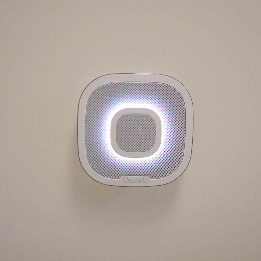 the onelink smoke and carbon monoxide detector system also has a multicolor nightlight and smart speaker. | thelovedesignedlife.com #ONELINKSTORY #homesafety