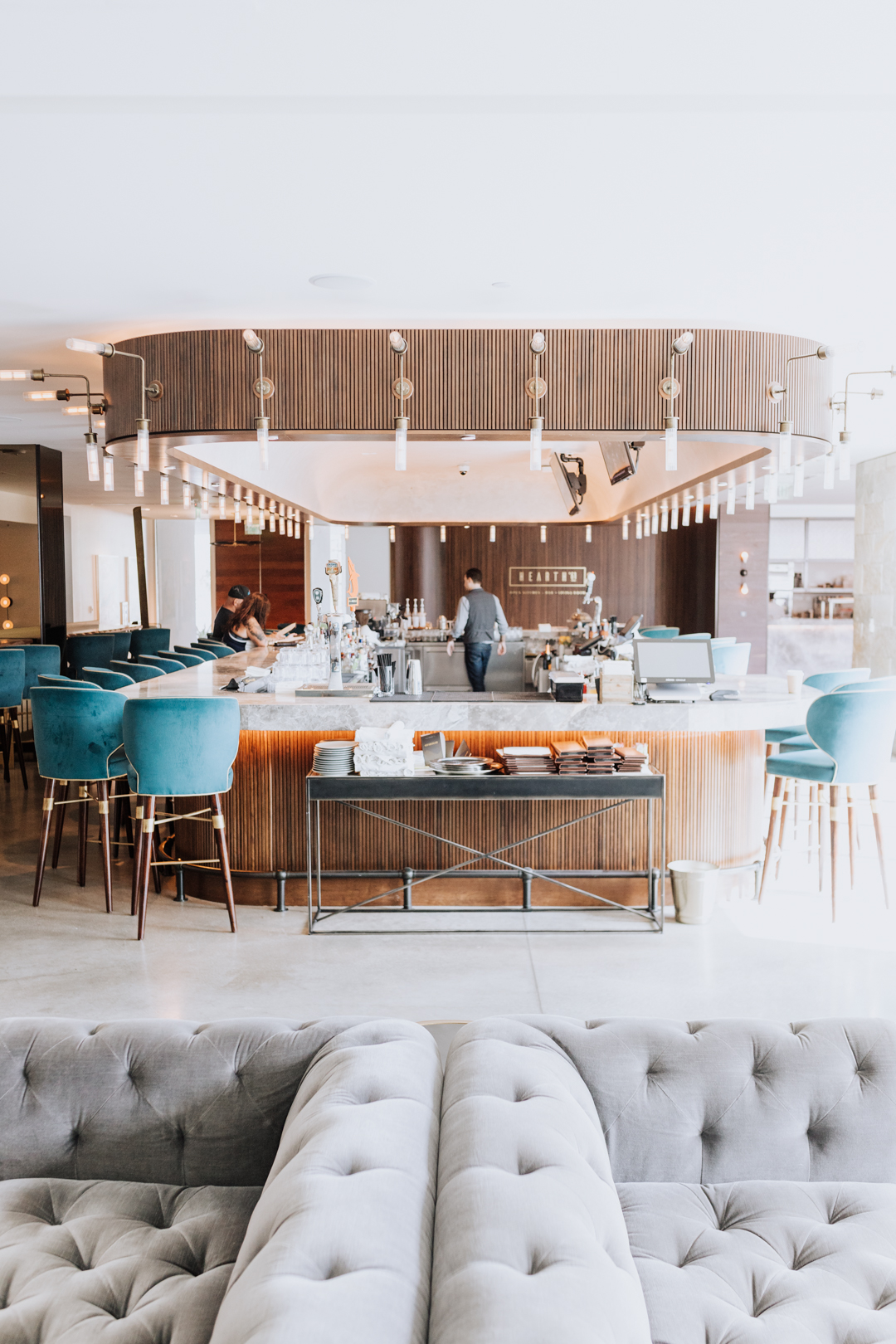 the bar area of mountain shadow resort in paradise valley, arizona | thelovedesignedlife.com #staycation #desertresort #midcenturymodern