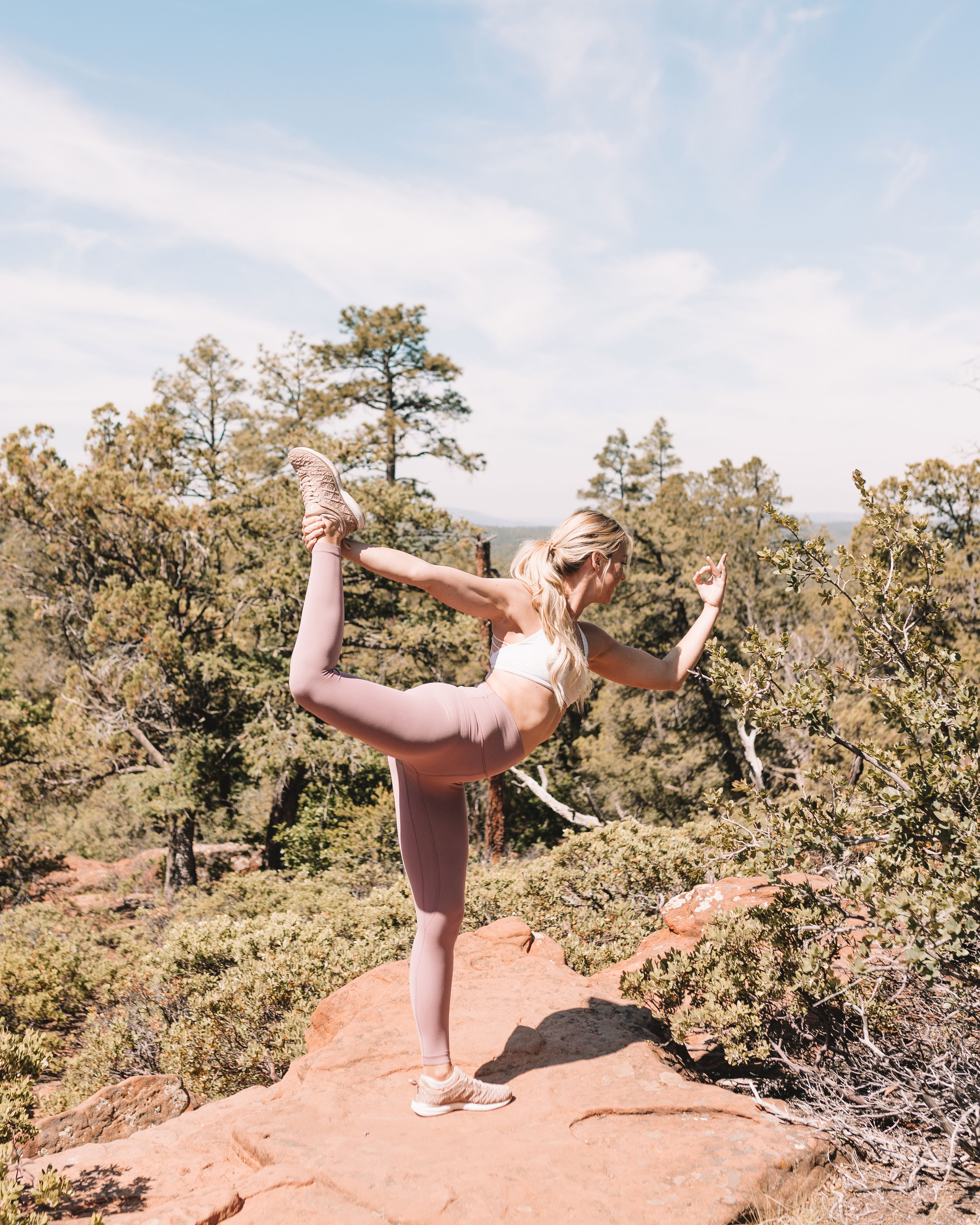 yoga dancer pose in the mountains