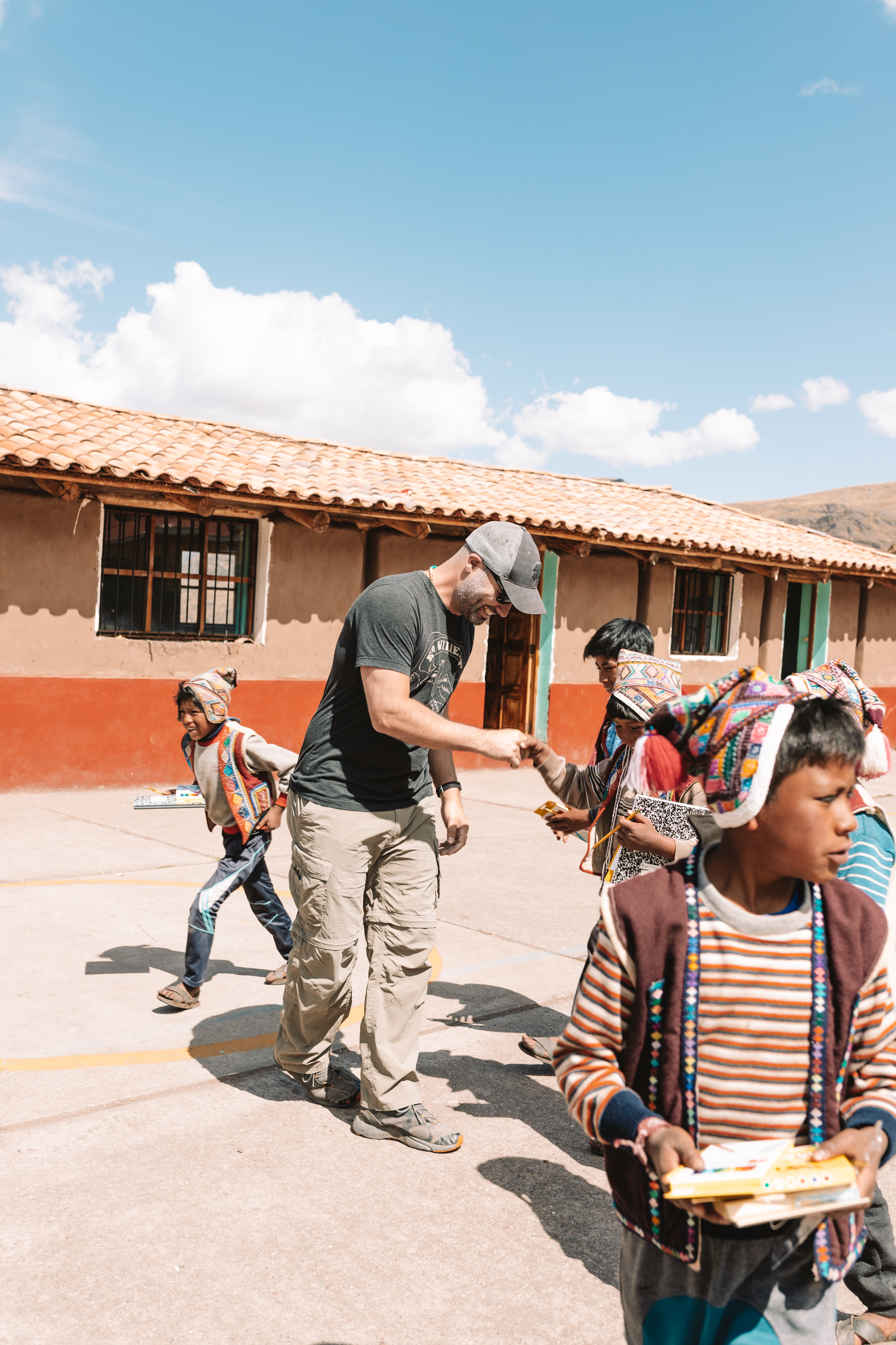 playing futbol with the school children in Peru