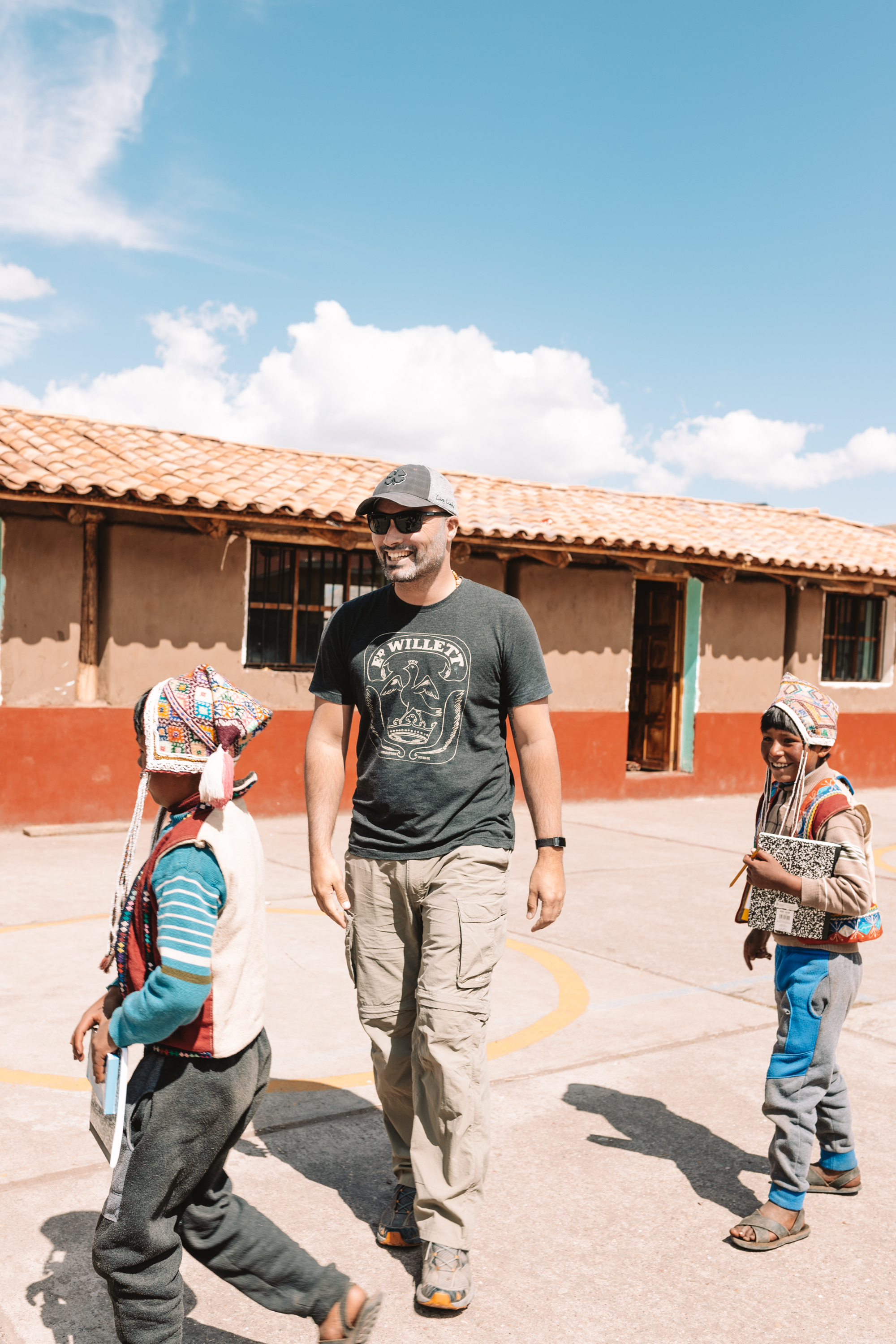 playing futbol with the school children in Peru