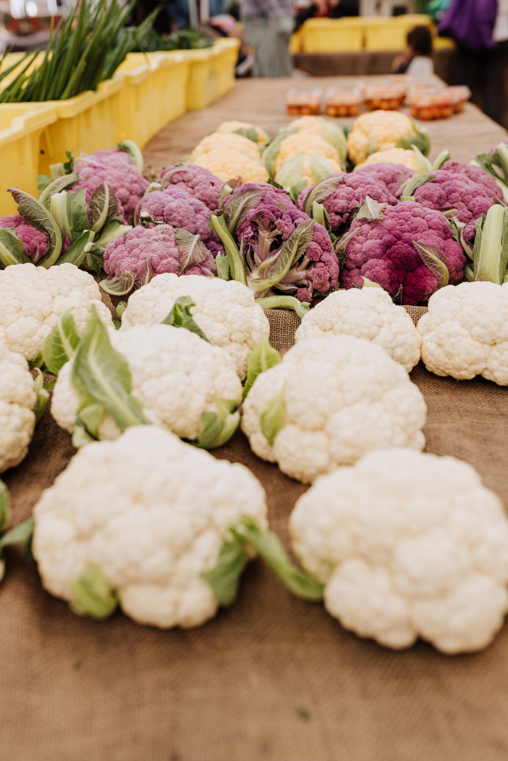 farmer's market fresh cauliflower in every color. #farmersmarket #healthyeating #vegetarian