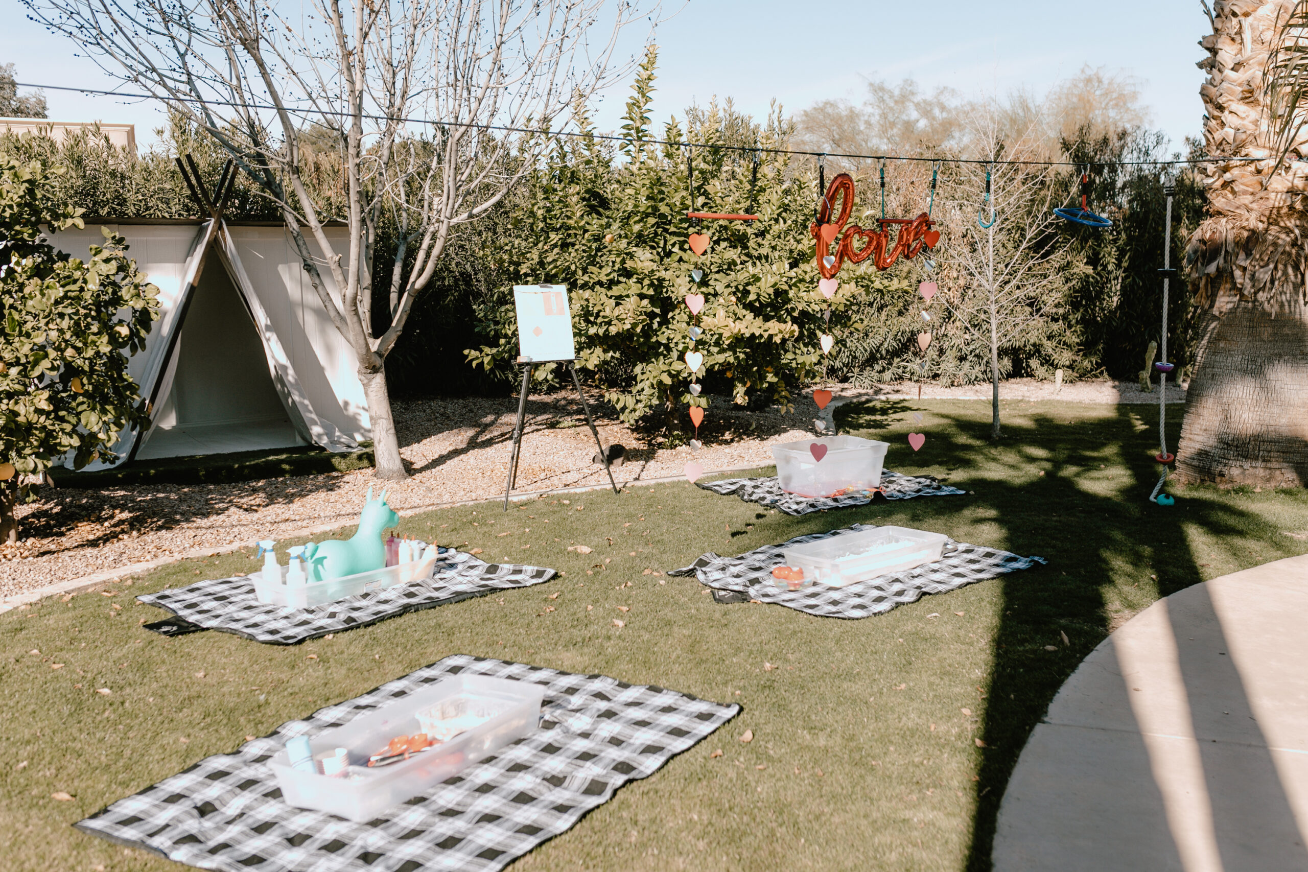 sensory bins in the yard from masterpiece art parties. #valentineday #playdate #artparty