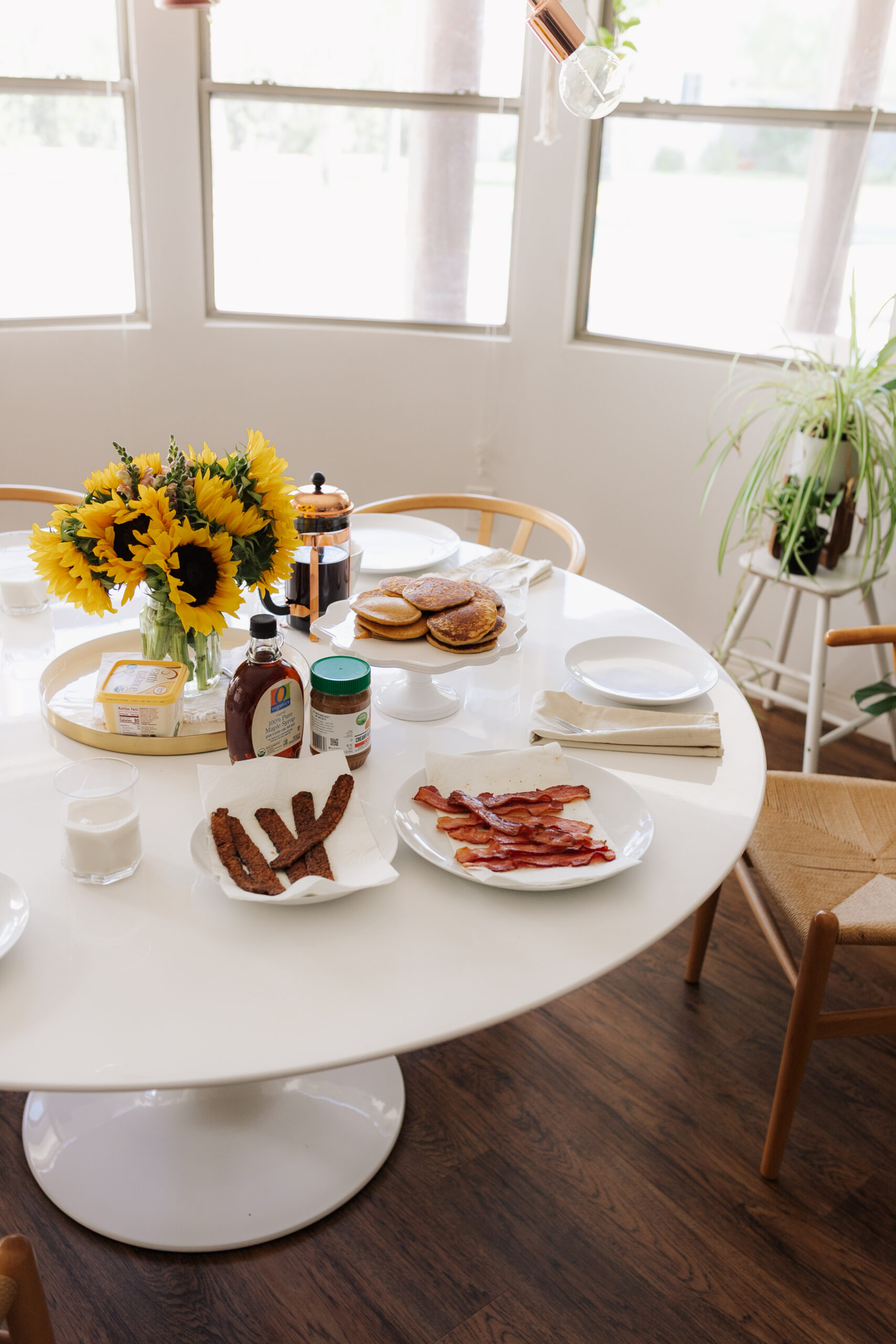 our sunday morning fall breakfast spread! #pumpkinspicepancakes #veganbacon #coffee #dairyfree #glutenfree