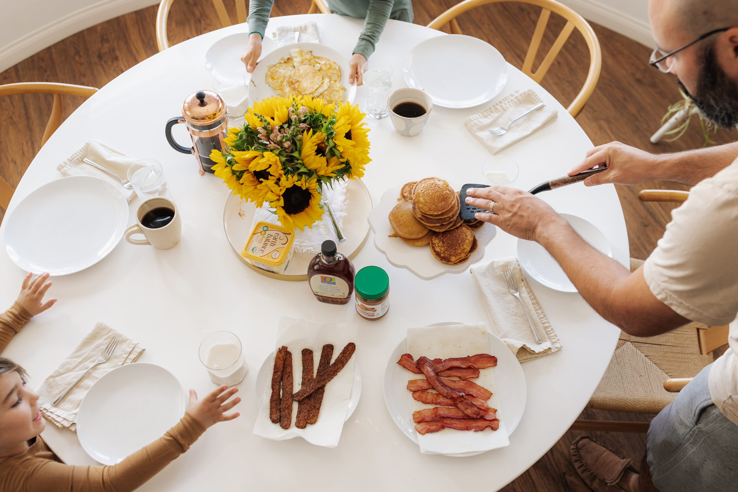 our sunday morning fall breakfast spread! #pumpkinspicepancakes #veganbacon #coffee #dairyfree #glutenfree