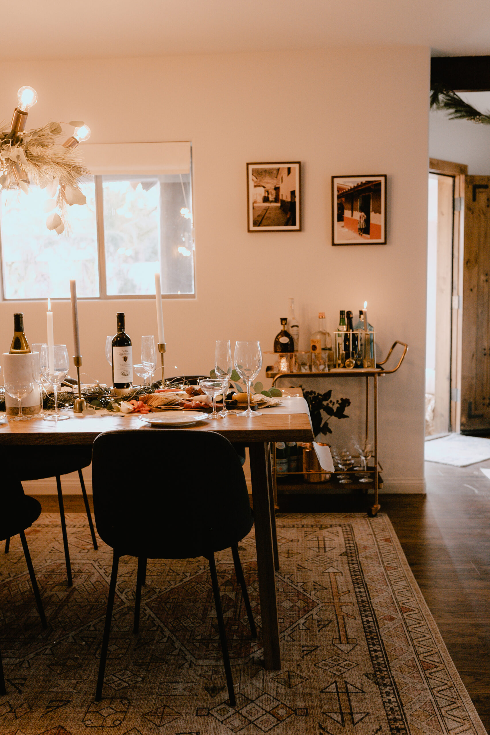 the table is all set and ready for our very merry guests to arrive for a yummy charcuterie wine tasting #theldlhome #winetasting #diningroom #holidayparty