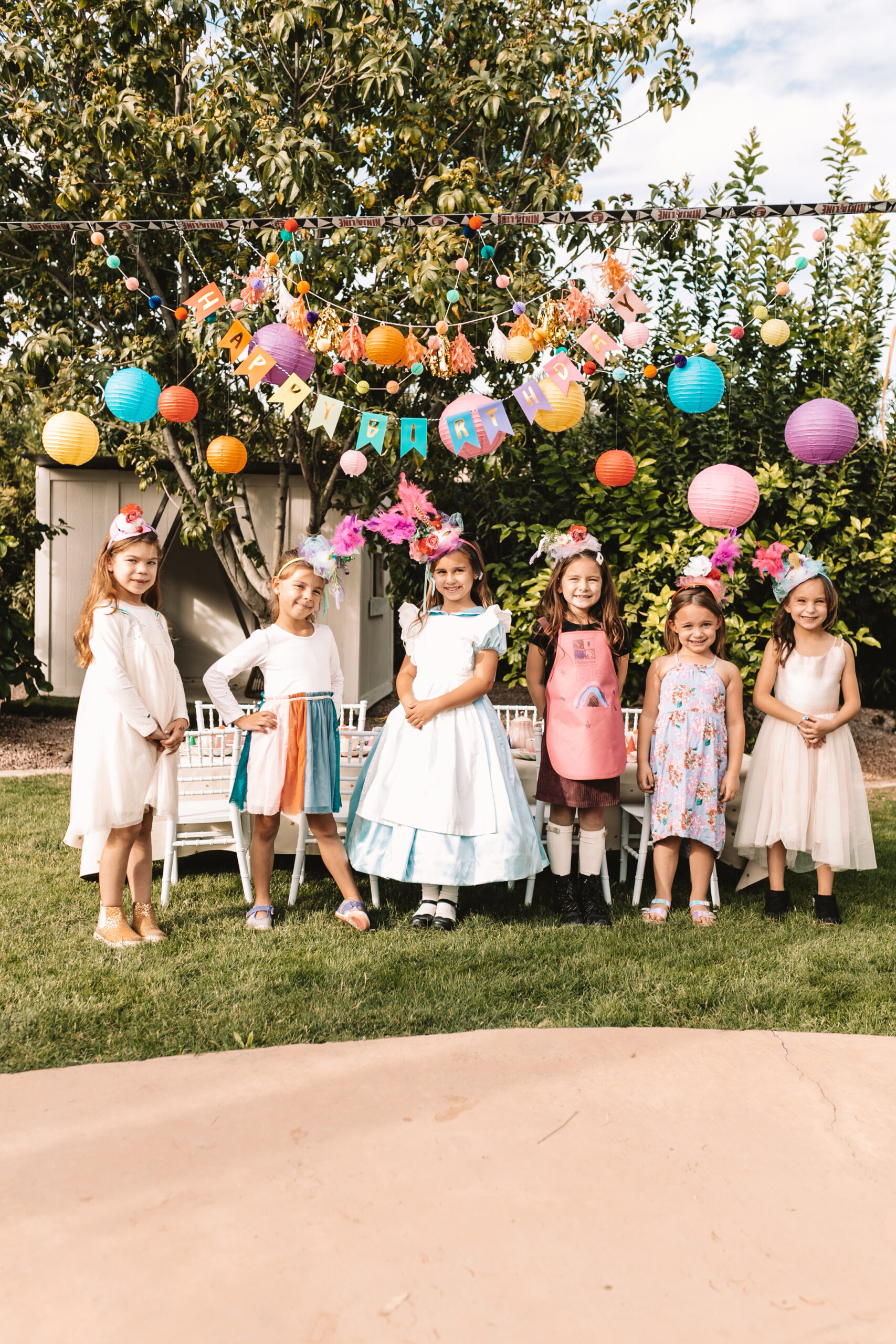 all the girls and their mad hats for this very merry unbirthday party #thelovedesignedlife #kidspartyideas #birthdayparty #girlsbirthdayparty