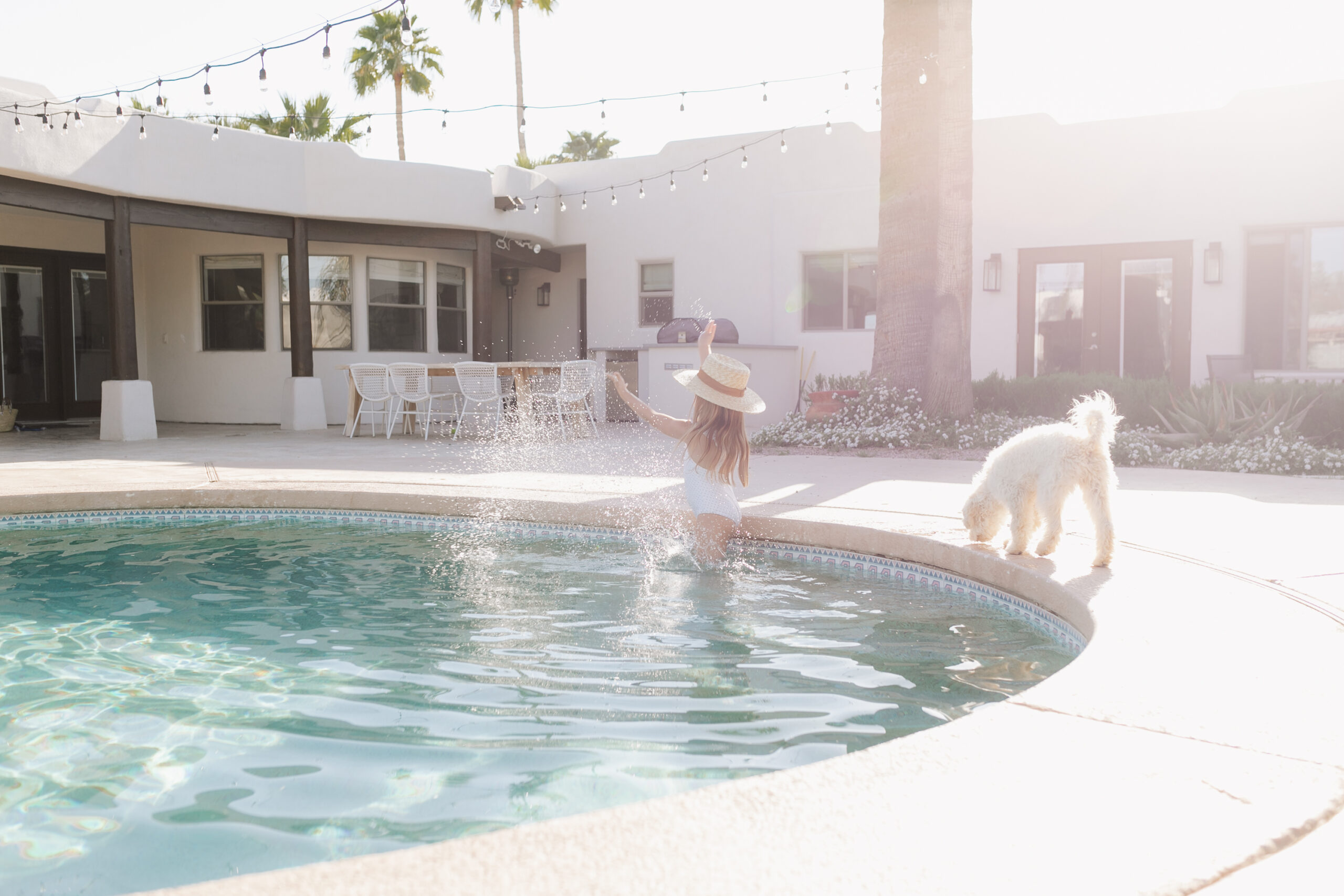 swimming in our backyard #theldlhome #backyardpool #backyardliving