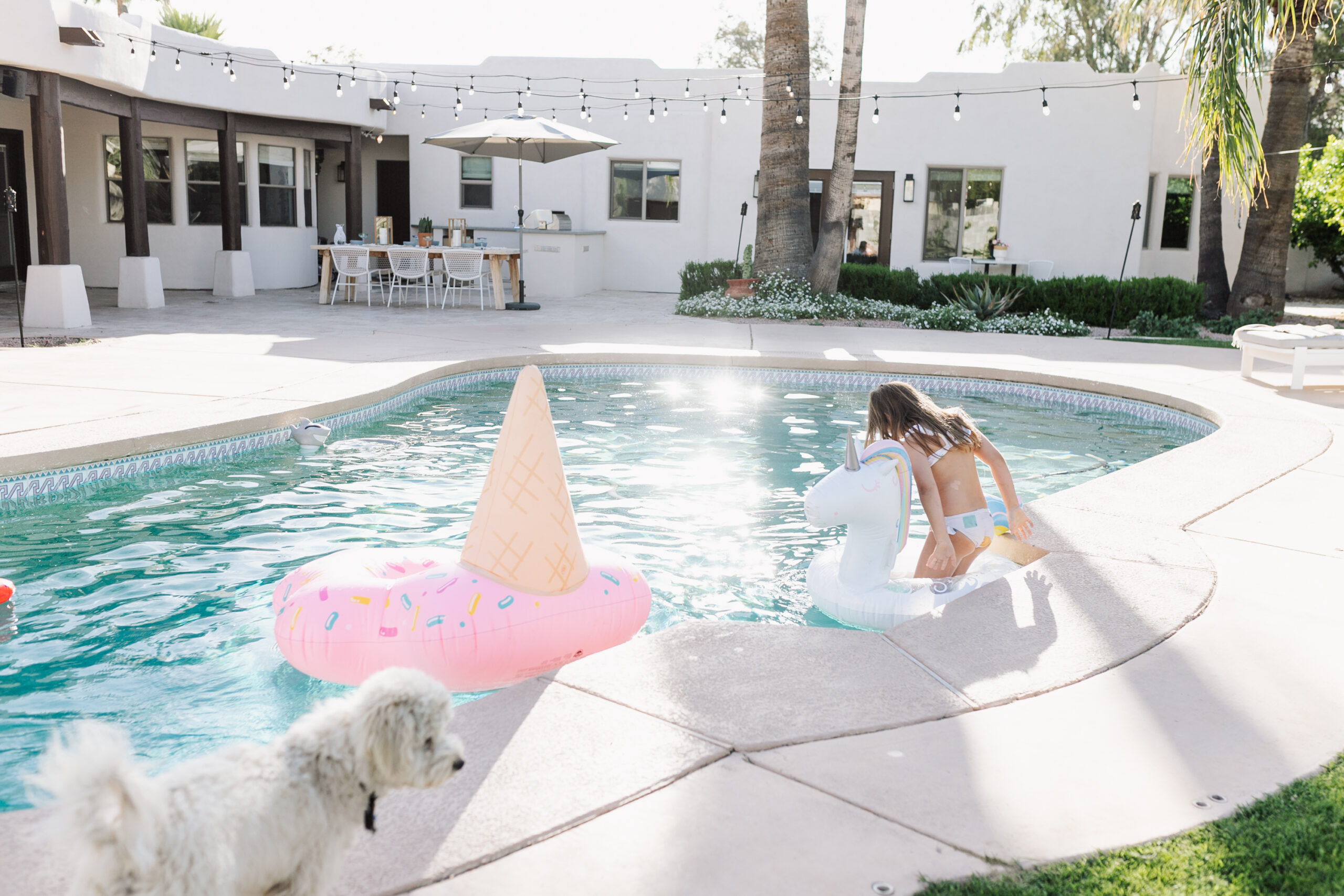 swimming in our backyard #theldlhome #backyardpool #backyardliving