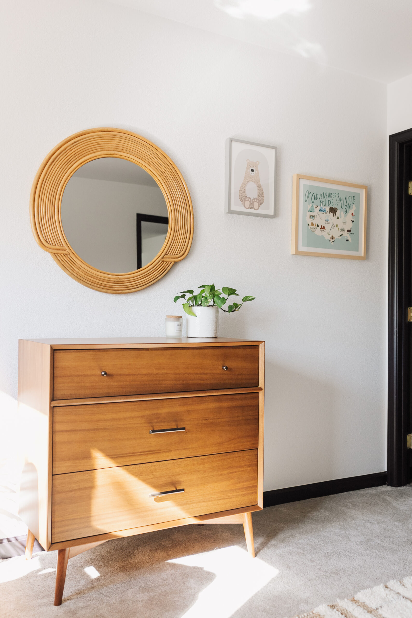 the dresser mirror combination and that darling @minted artwork! #thelovedesignedlife #theldlhome #minted #potterybarnkids #lovemypbk #westelm #mcm #kidsroom