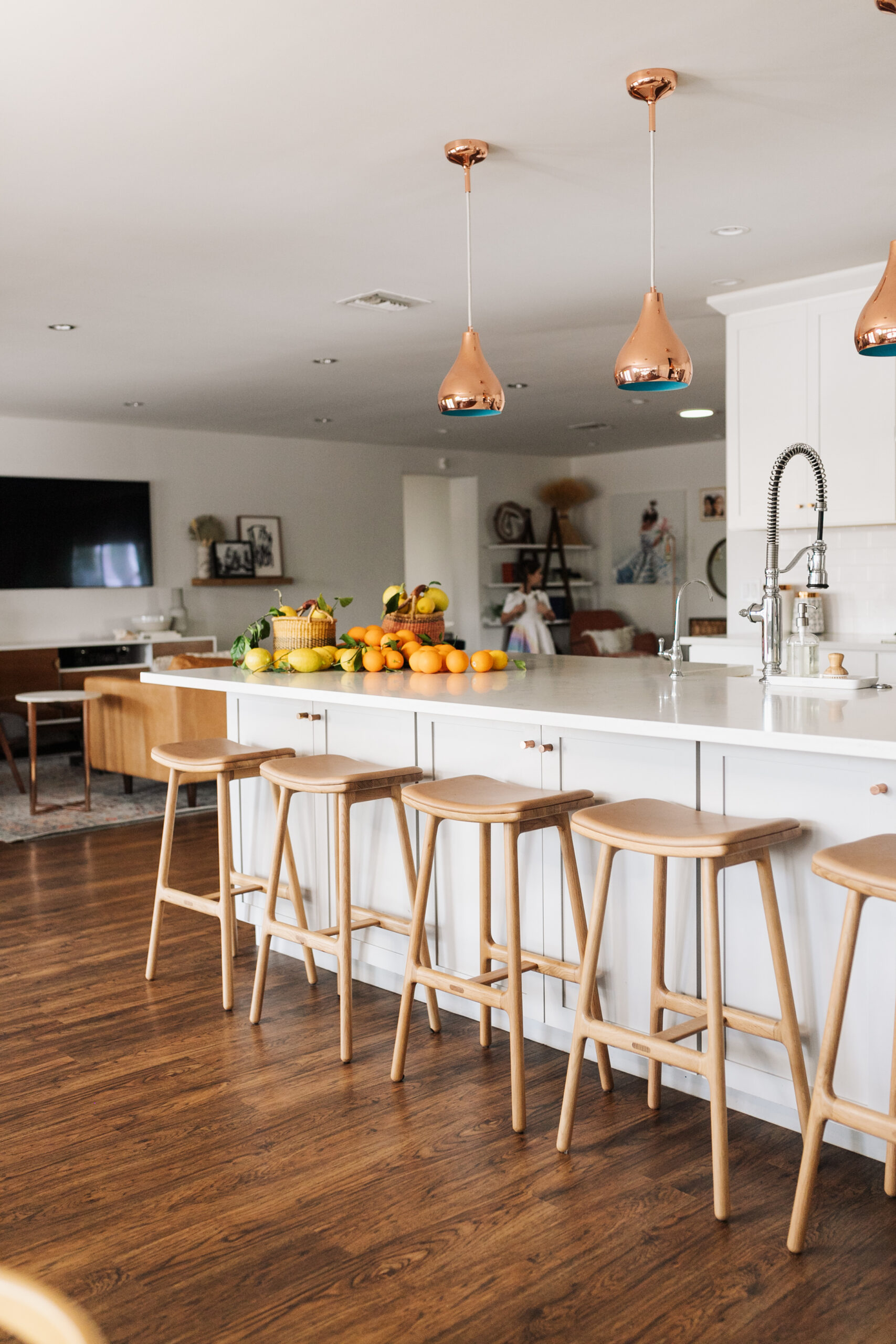 so happy with these modern, warm oak stools in our kitchen update #thelovedesignedlife #theldlhome #newkitchenstools #modernkitchen #mcm #danish