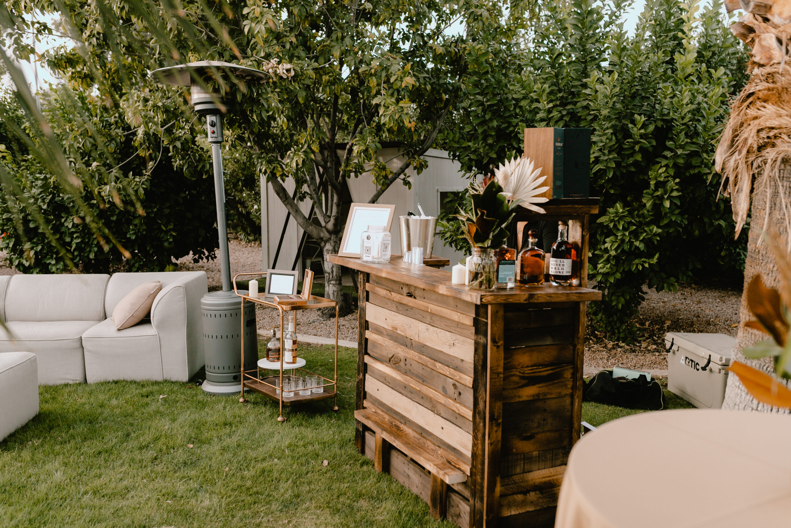 the bar all set up for a whiskey and cigar party #thelovedesignedlife #theldlhome #backyardparty