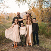 family of five standing in fall foliage. sharing our life lately update