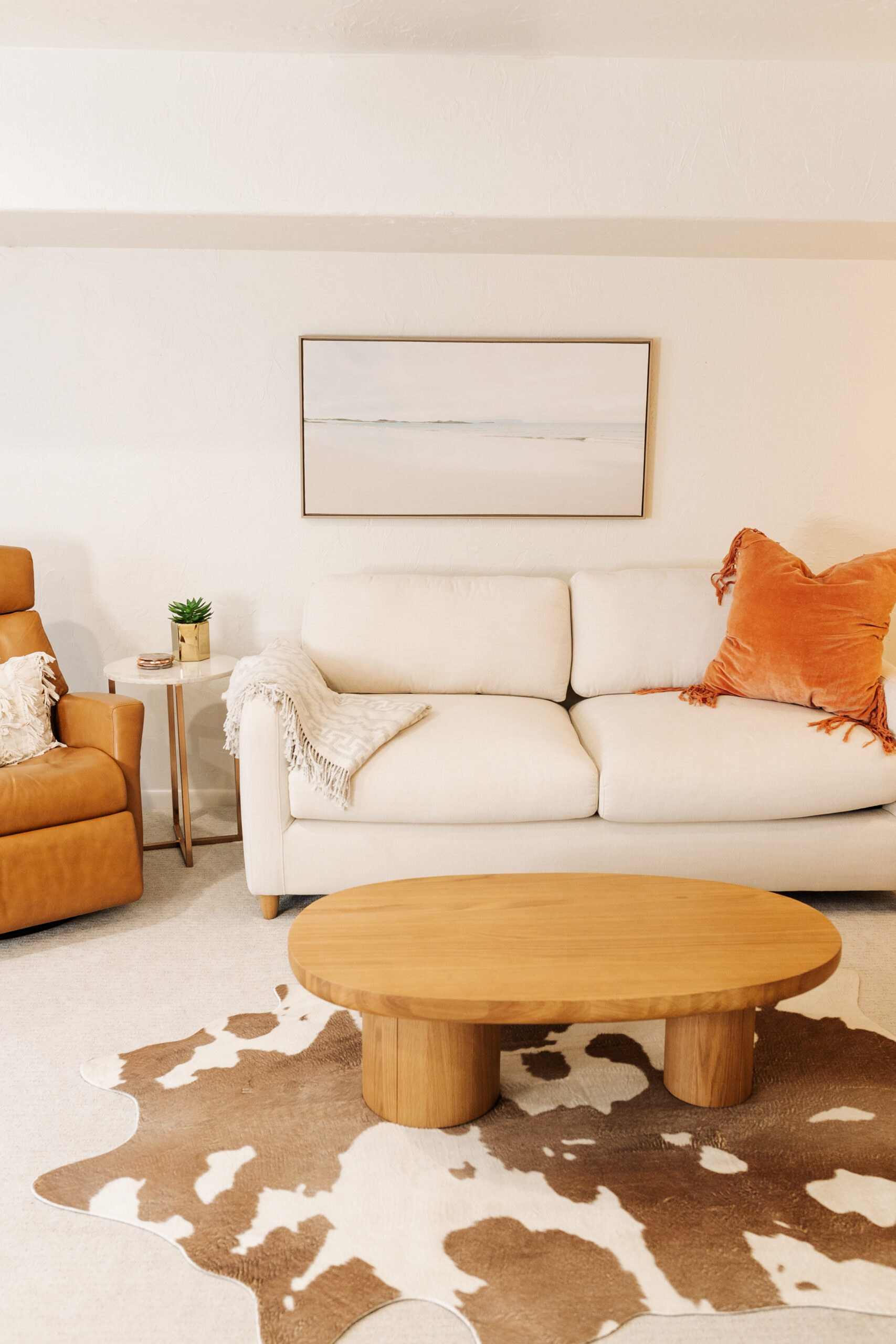 the most beautiful ivory sleeper sofa from Article for our cozy basement update