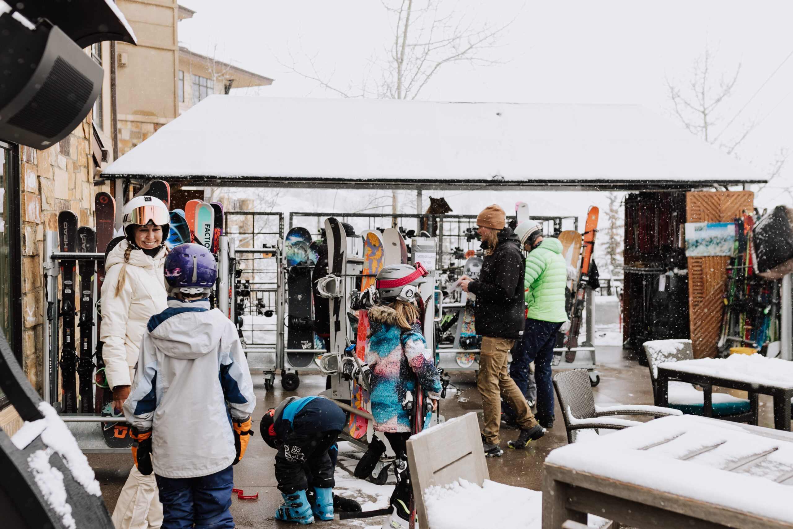 checking in with our gear at the ski valet at the viceroy snowmass ski-in ski-out property #viceroysnowmass #aspensnowmass #skivalet #luxurytravel