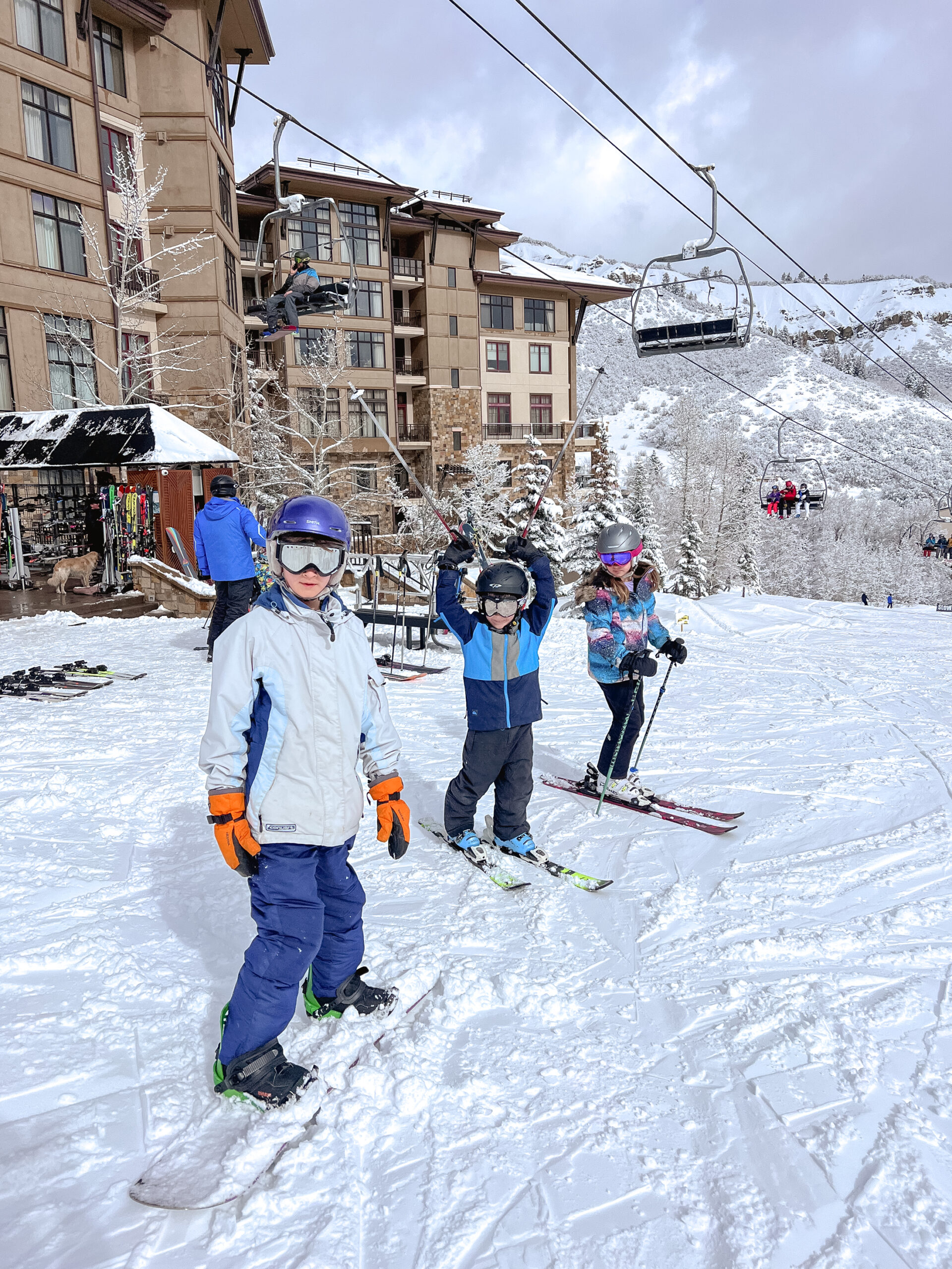 on the snow and ready to roll from the ski in/ ski out entrance at the viceroy snowmass #familyskitrip #skivacation #kidsski travelwithkids