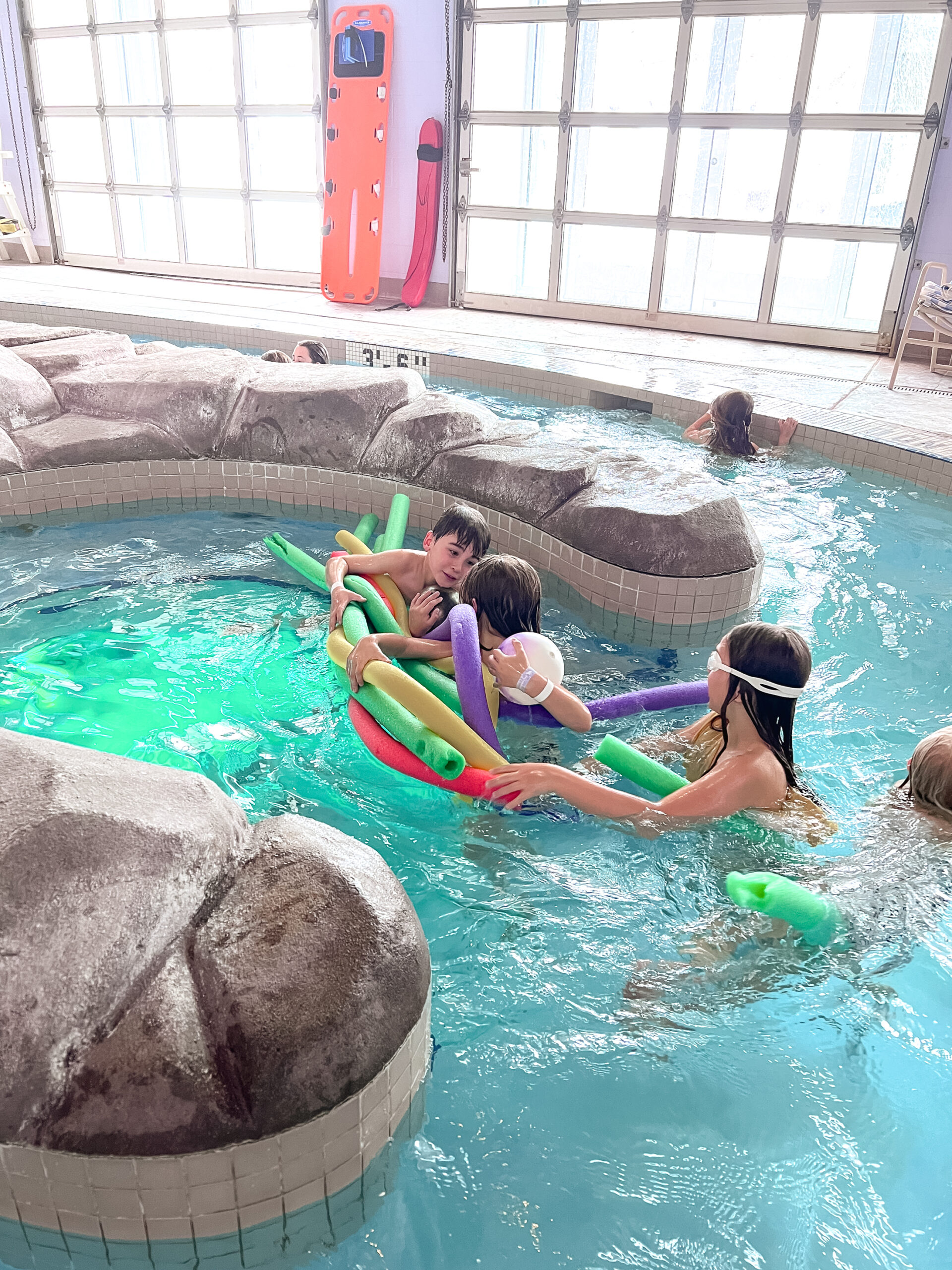 The ARC pool has a lazy river, water slide, zero entry pool area, and diving board! Hours of indoor fun in Aspen for those rainy summer days (they happen!). #ARC #aspenrecreationcenter #thingstodoinaspen
