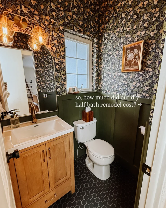 I asked in a poll a while back if you guys wanted the breakdown of our costs for this project and 100% of you said YES, so I’ve finally got it together for you here! 

before I started this project I googled “how much does it cost to remodel a half bathroom” and the ai answer I got said anywhere from $1,500 - $15,000, depending on your finishes. so I’m pretty proud of our bottom line with this one!

doing the labor ourselves (and with some help from family) definitely saved a lot - plus we learned some new skills along the way. did it take way longer than we wanted it to? you bet. was it worth it? also yes.

had to share this today because it’s the last day to save 40% on @loomwell wallpaper. use my code LOVEDESIGNED so they know I sent ya. 🫶🏼

also some of my @wayfair finds are on sale rn, so if you want the links to everything else, comment LINKS below and I’ll send them right to your dms.

#diybathroomremodel #halfbathmakeover